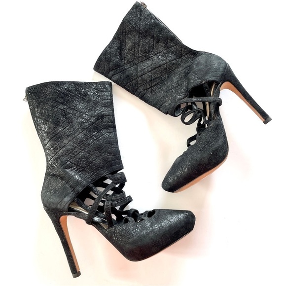 Jill Stuart Black Cage High Heel Booties - Picture 1 of 13